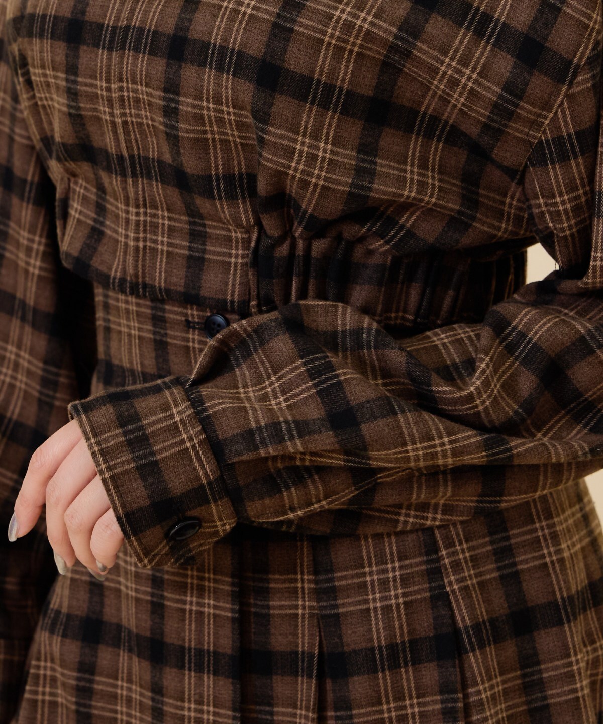 【セットアップ可能】フロントジップチェックショートブルゾン