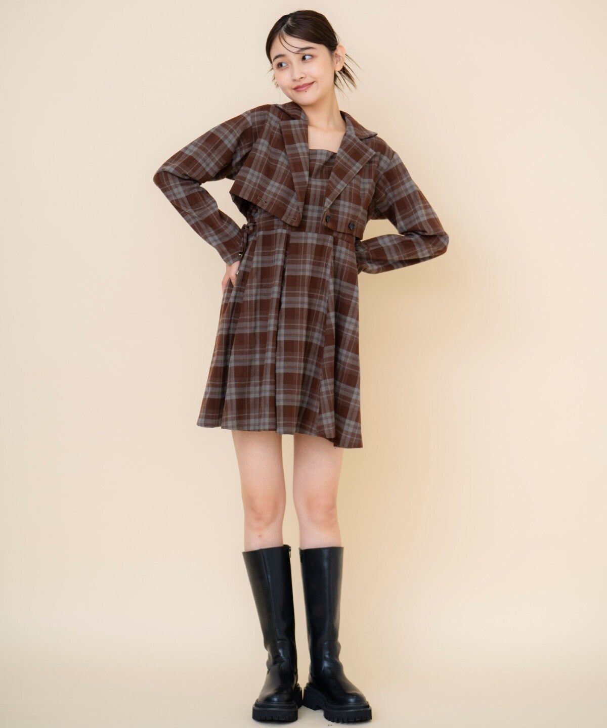 【セットアップ可能】チェックショートジャケット