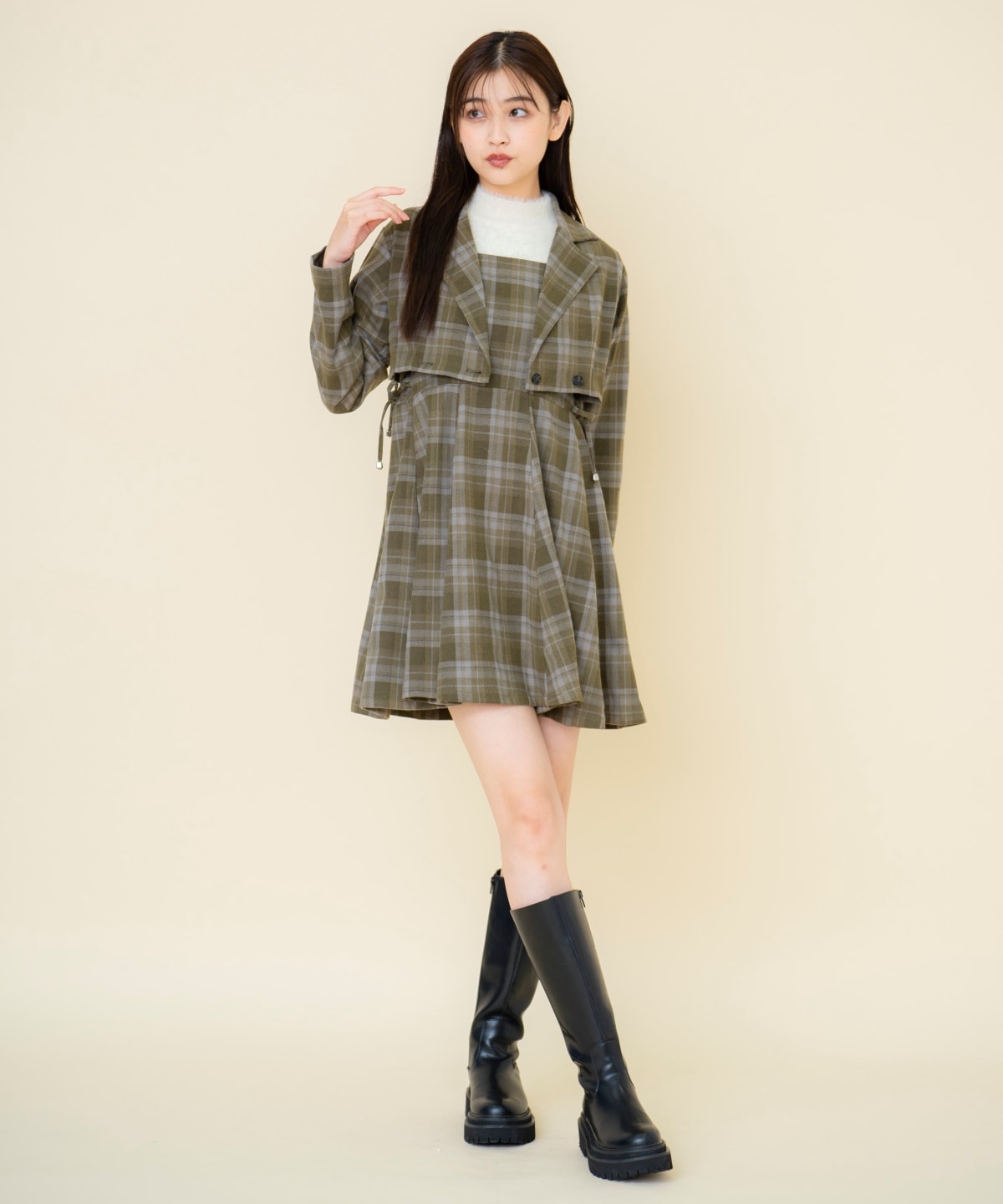 【セットアップ可能】チェックショートジャケット