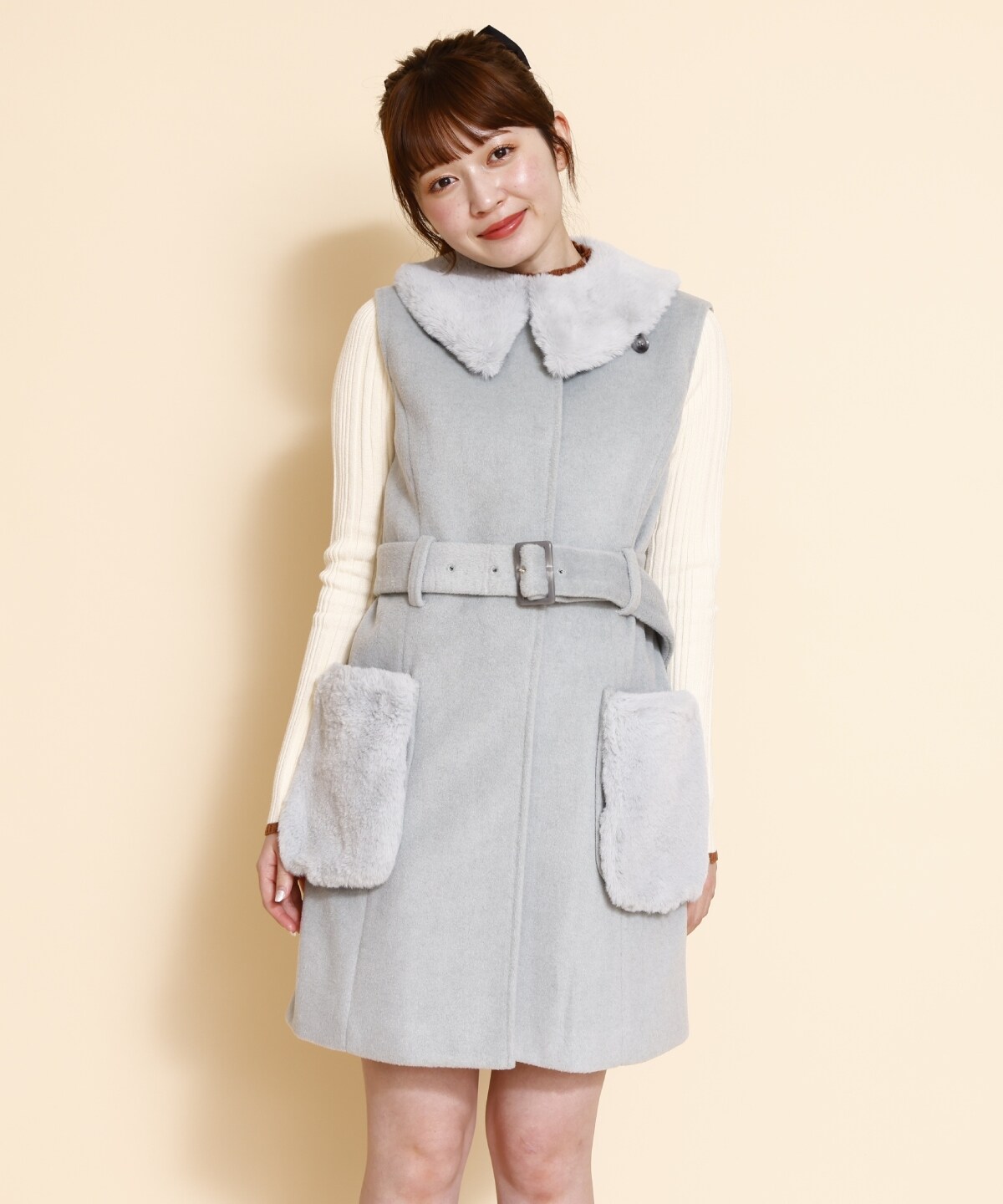 ファーカラースリットスリーブコート