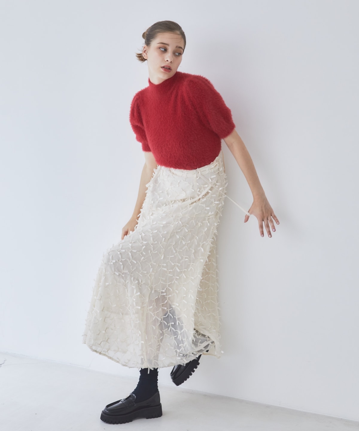 フェザーライク半袖ニットプルオーバー