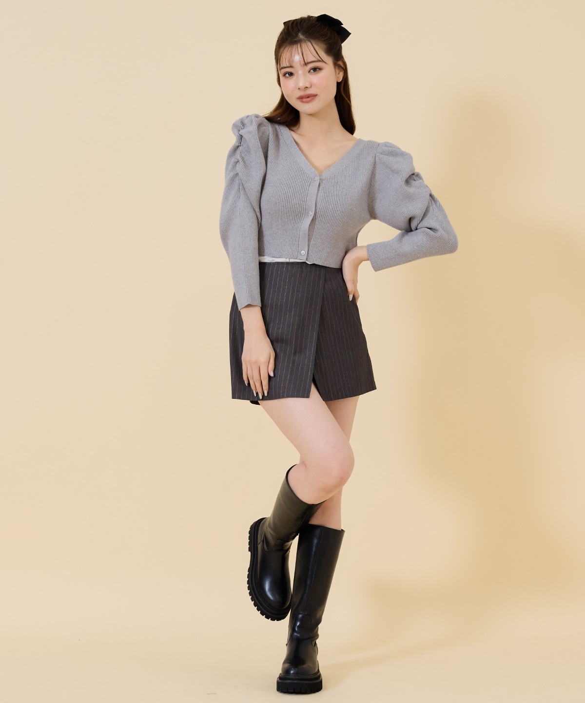 ボリュームショルダーリブカーディガン