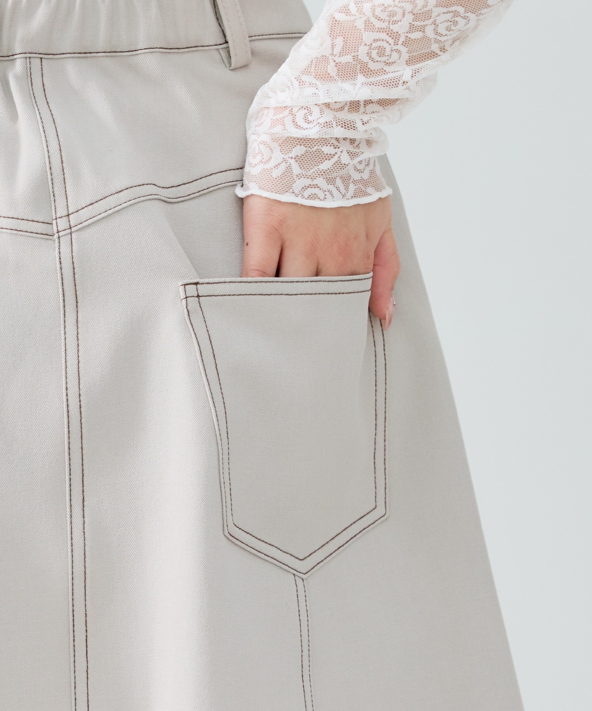 【セットアップ可能】バイカラーステッチフレアミニスカート