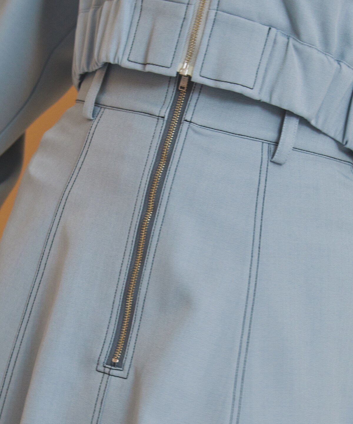 【セットアップ可能】バイカラーステッチフレアミニスカート