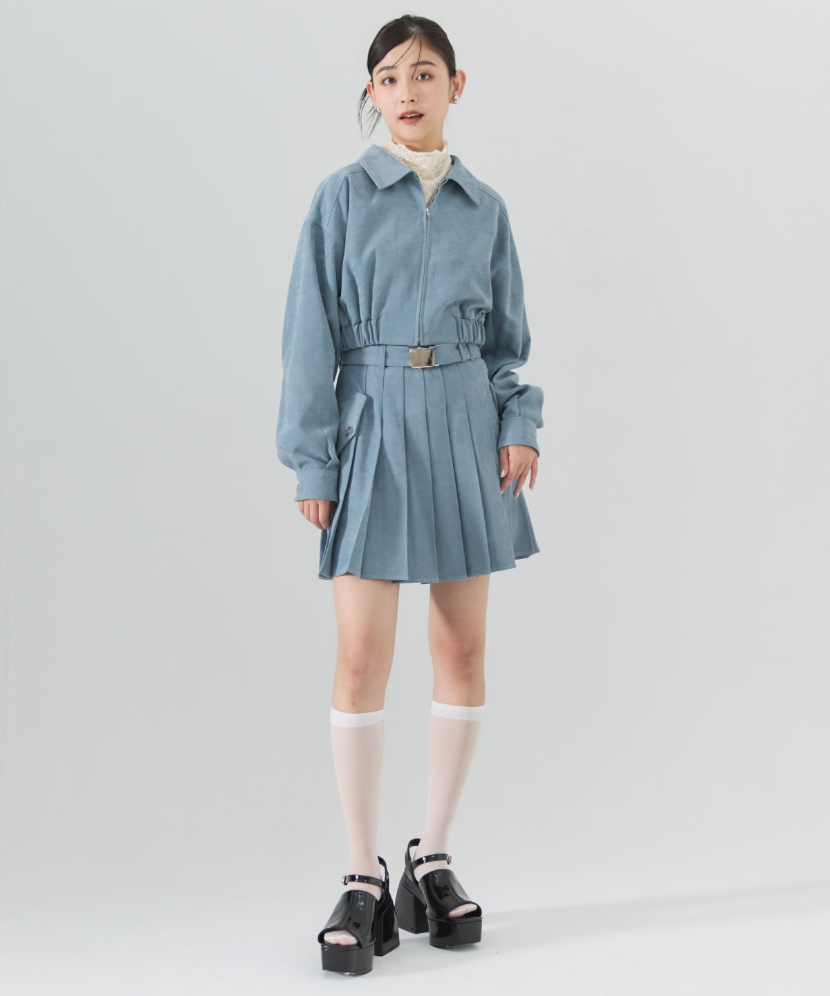 【セットアップ可能】ベルテッドプリーツミニスカート