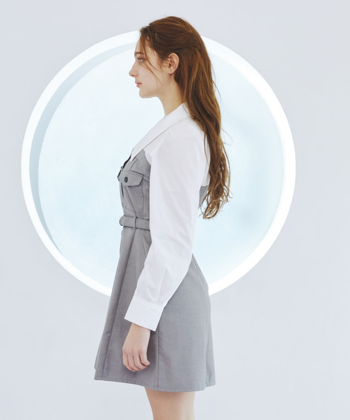 レイヤードデザインミニシャツワンピース