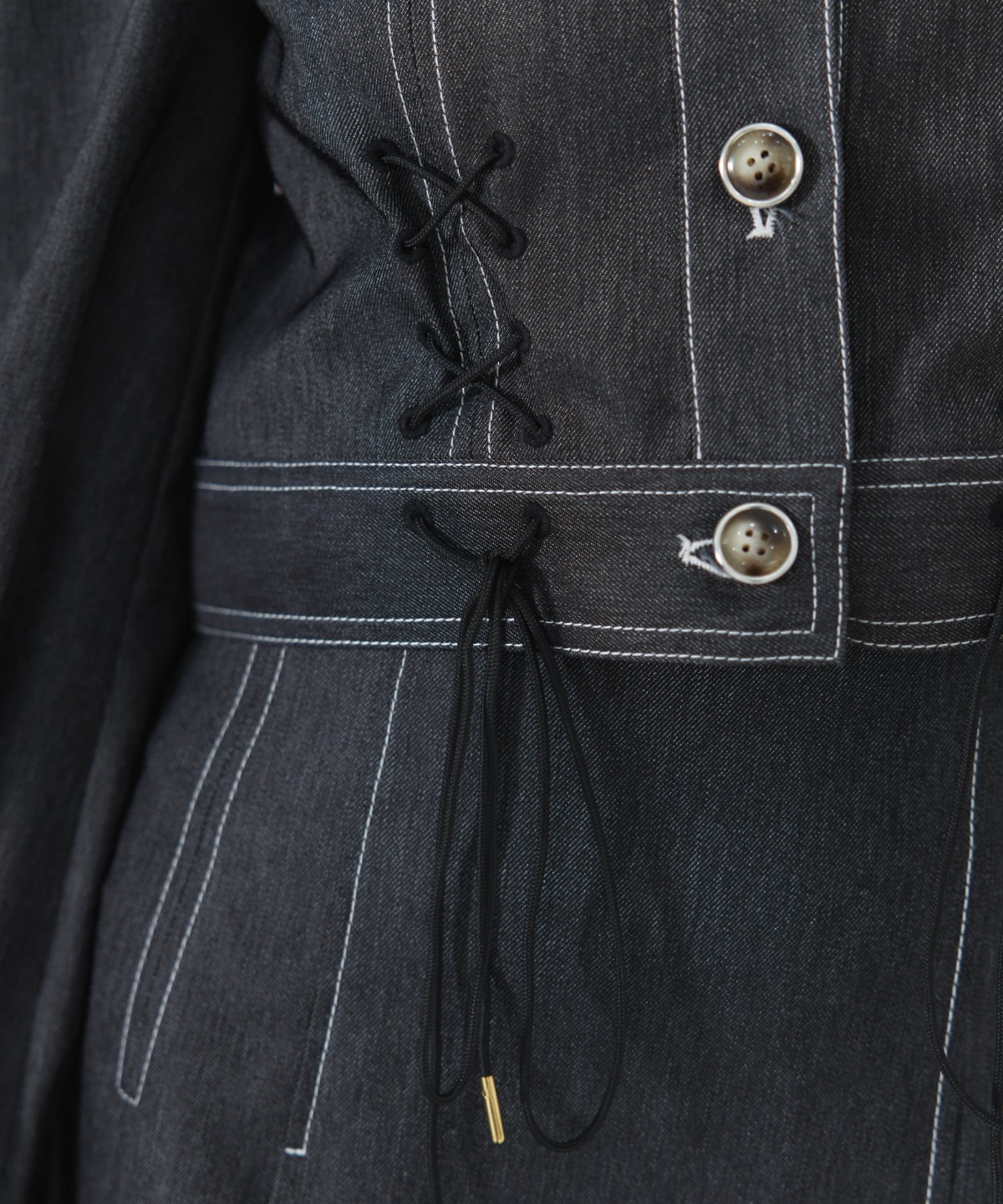 【セットアップ可能】デニムライクレースアップショートジャケット