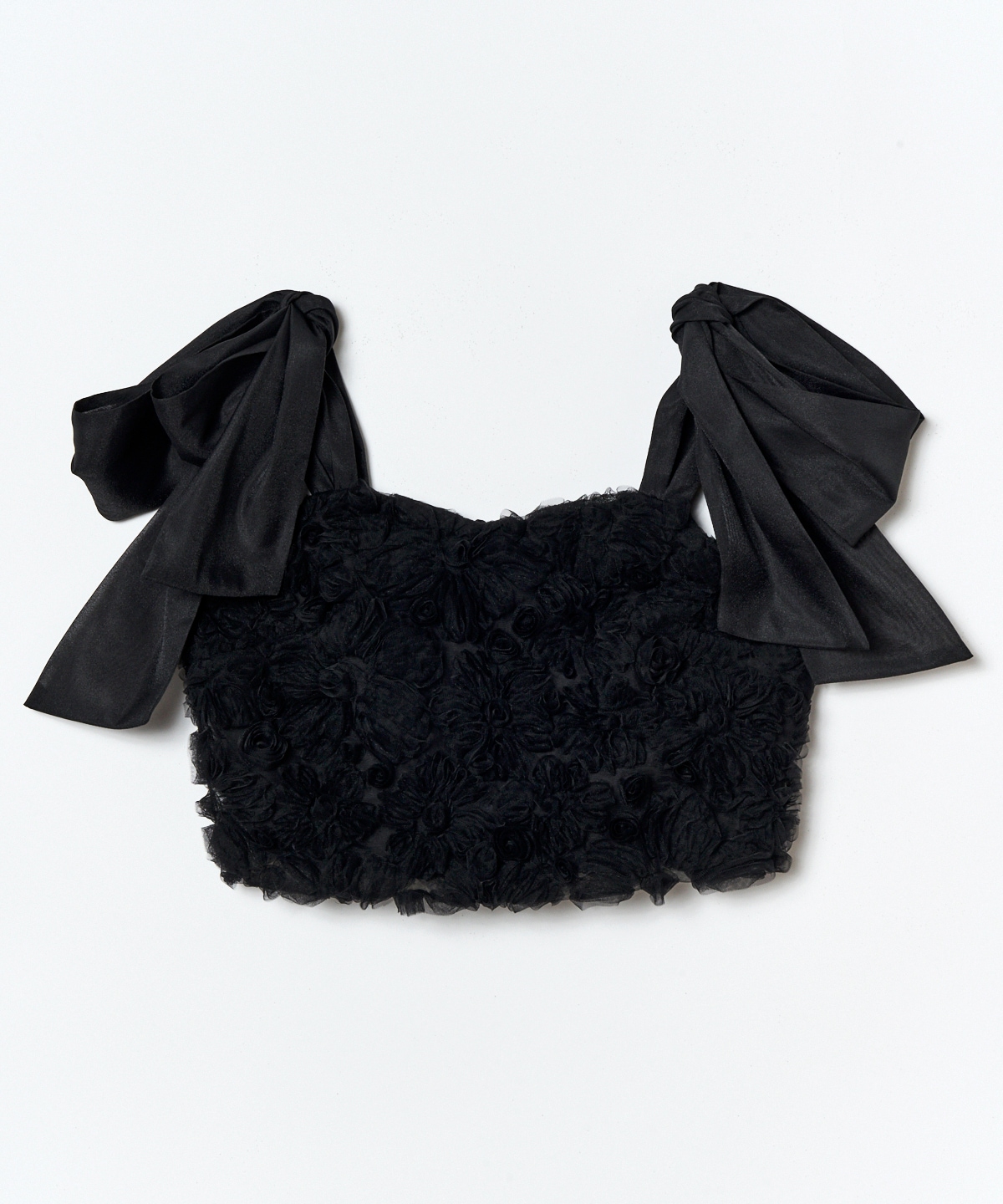 【セットアップ可能】3Dフラワーレースショルダーリボンビスチェ