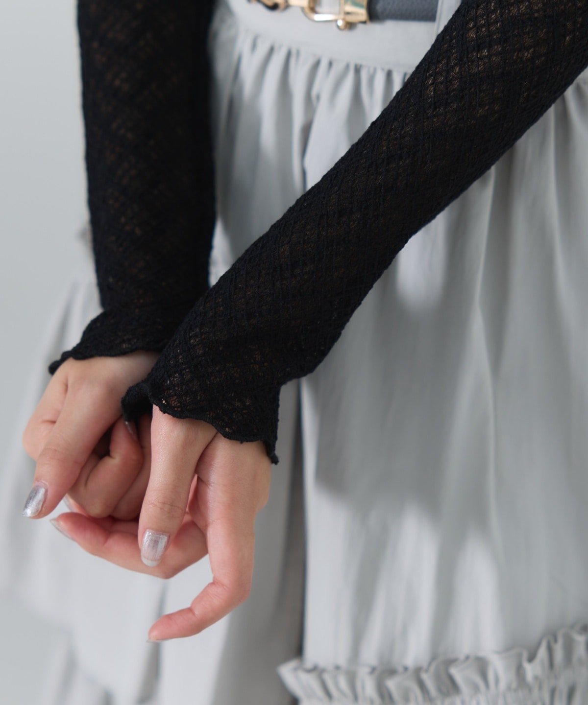 チェックレースハイネックトップス