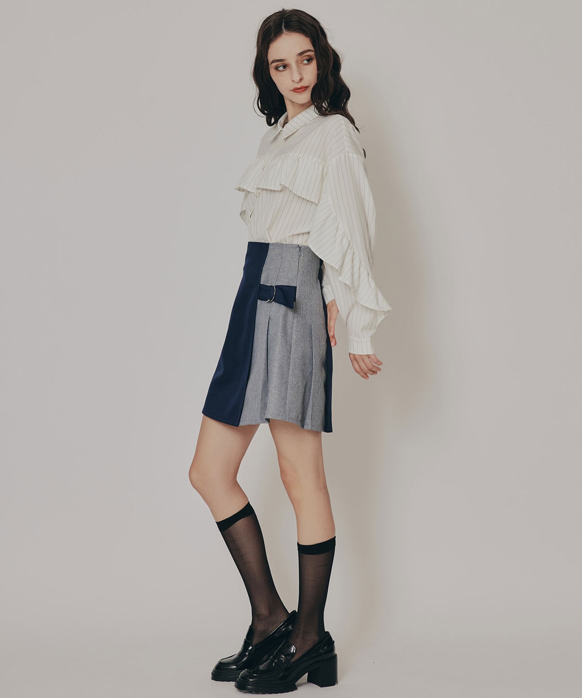 フリルラインストライプブラウス