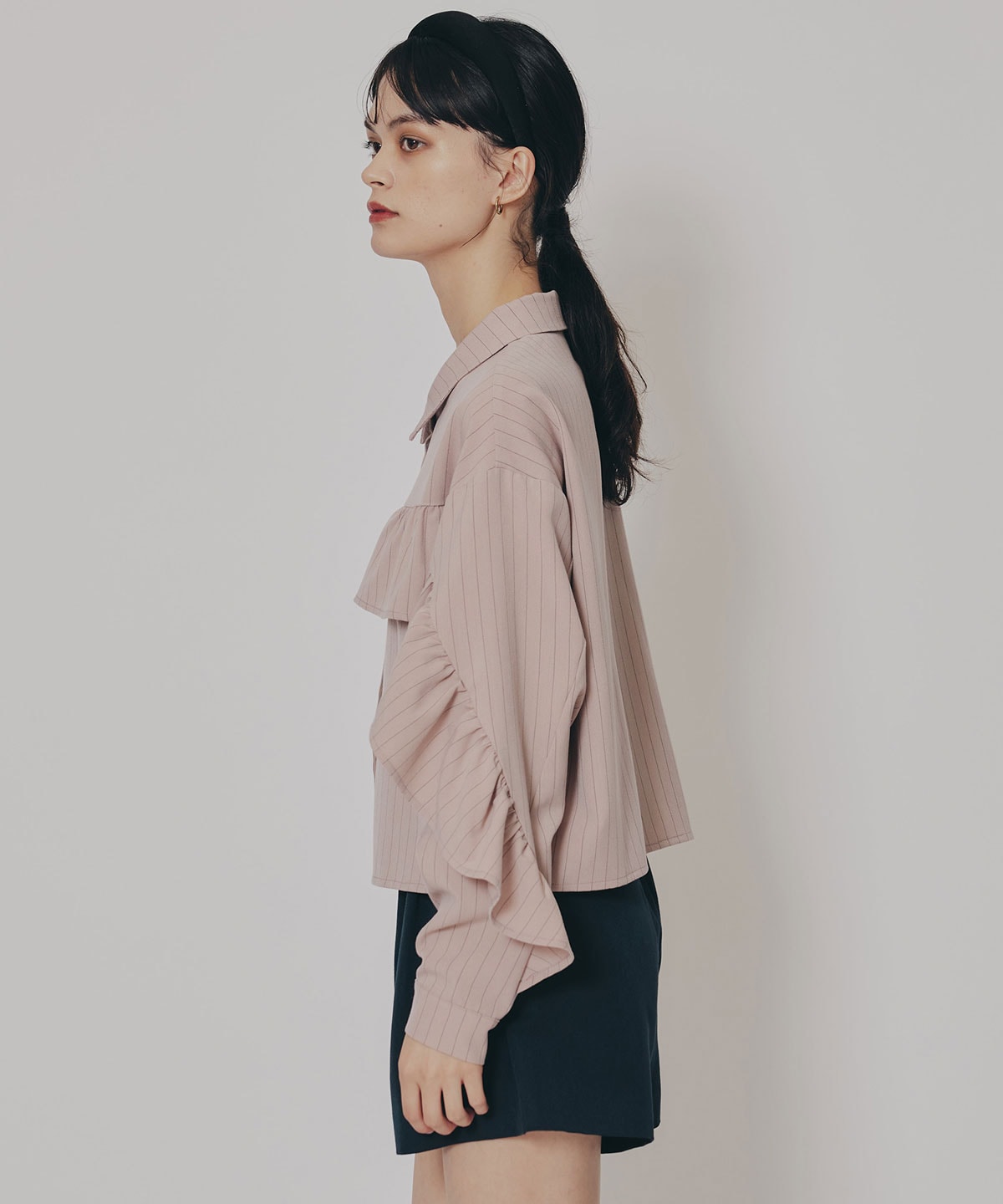 フリルラインストライプブラウス