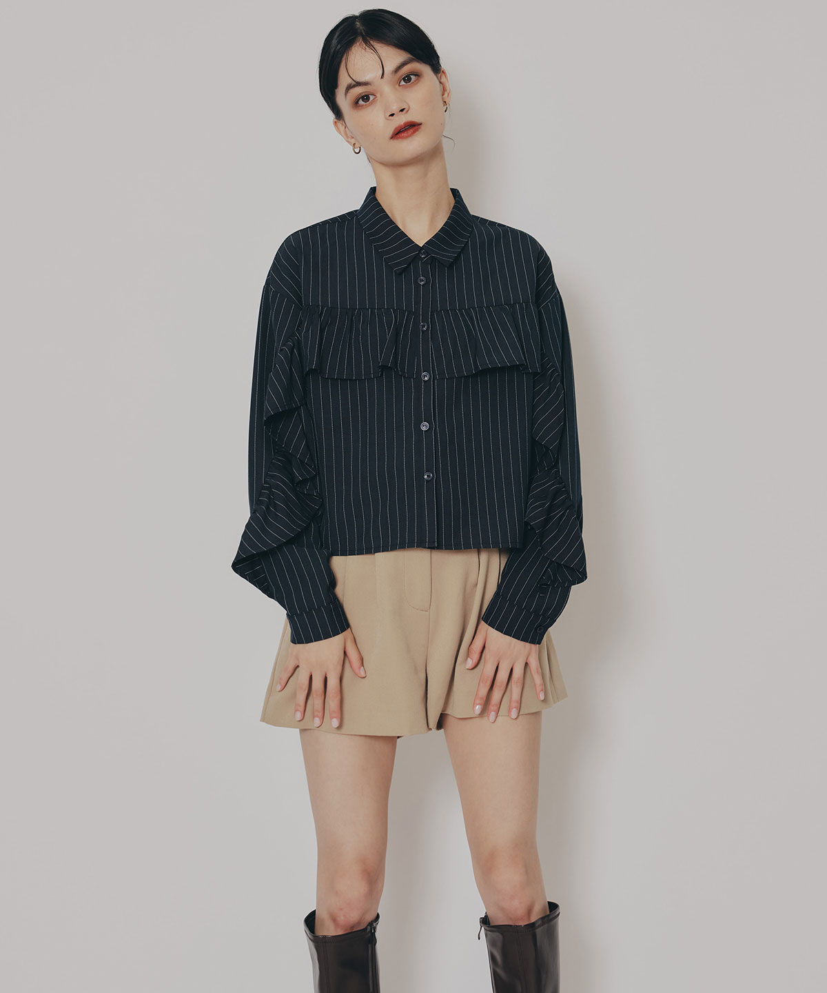 フリルラインストライプブラウス