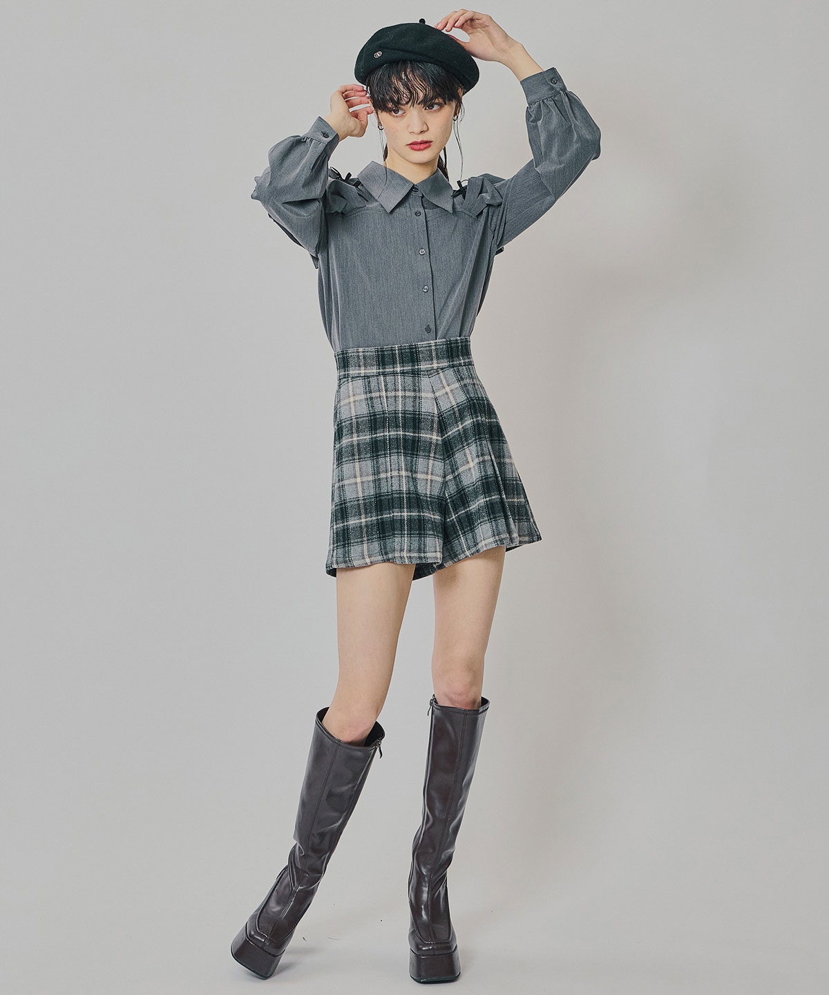 リボンフリルショルダーブラウス