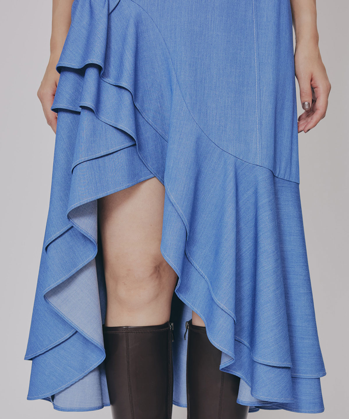 アシメフリルデニムライクティアードスカート