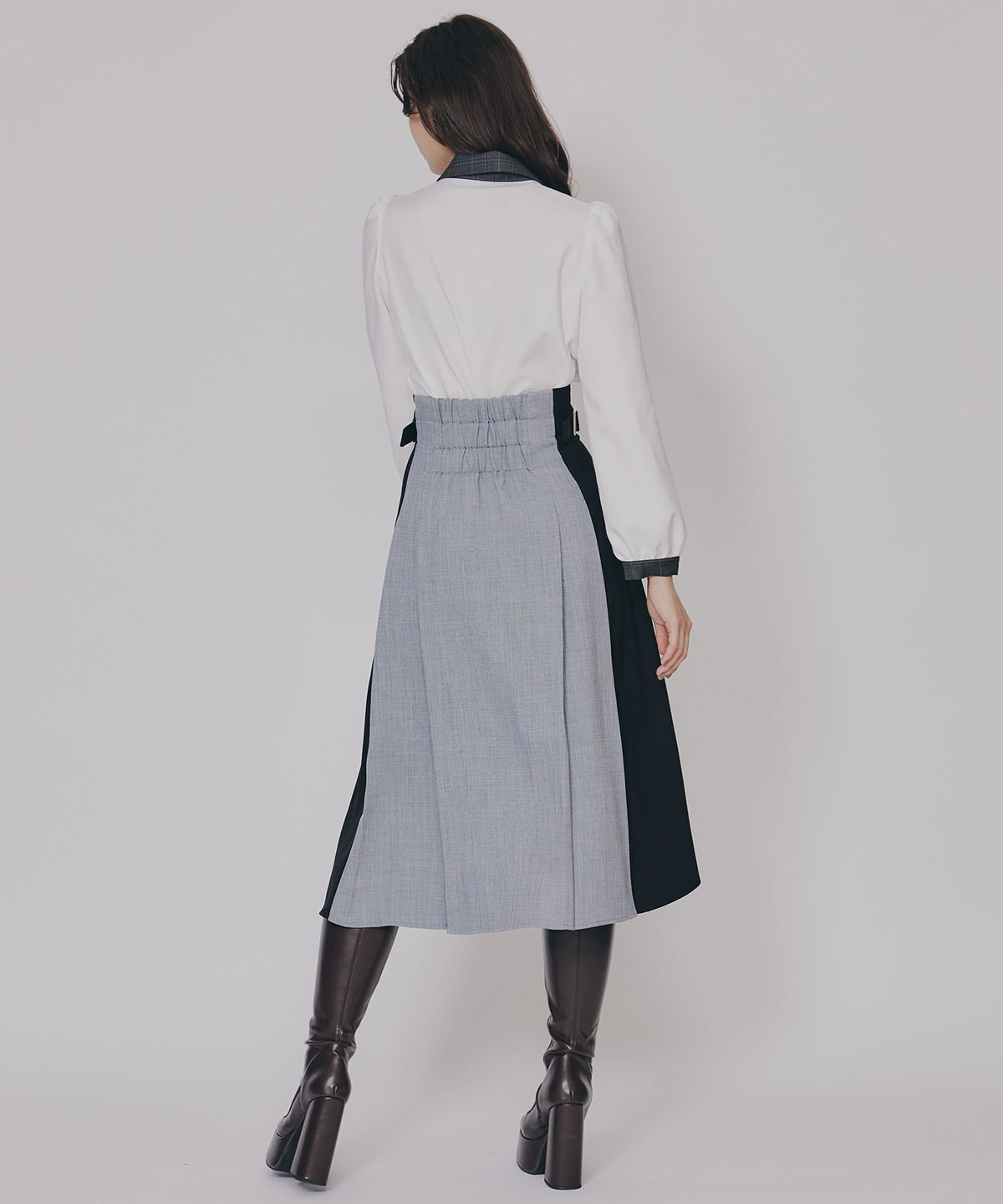 フロントジップバイカラーミディスカート