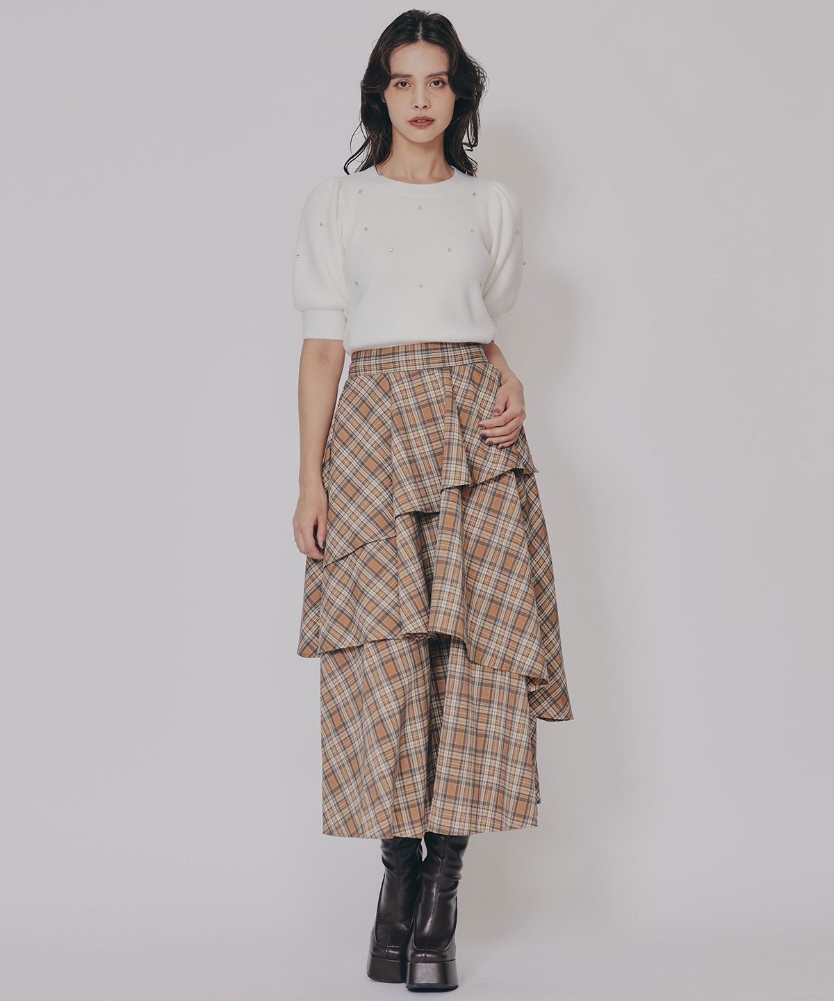 タータンチェックティアードスカート