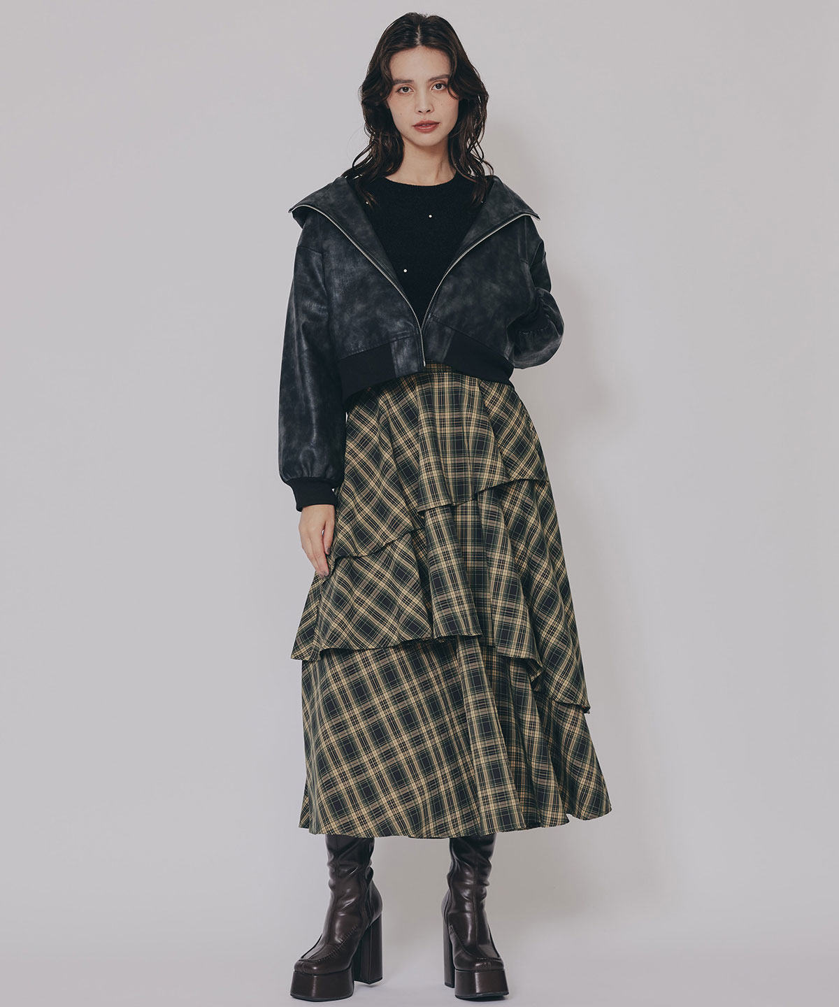 タータンチェックティアードスカート