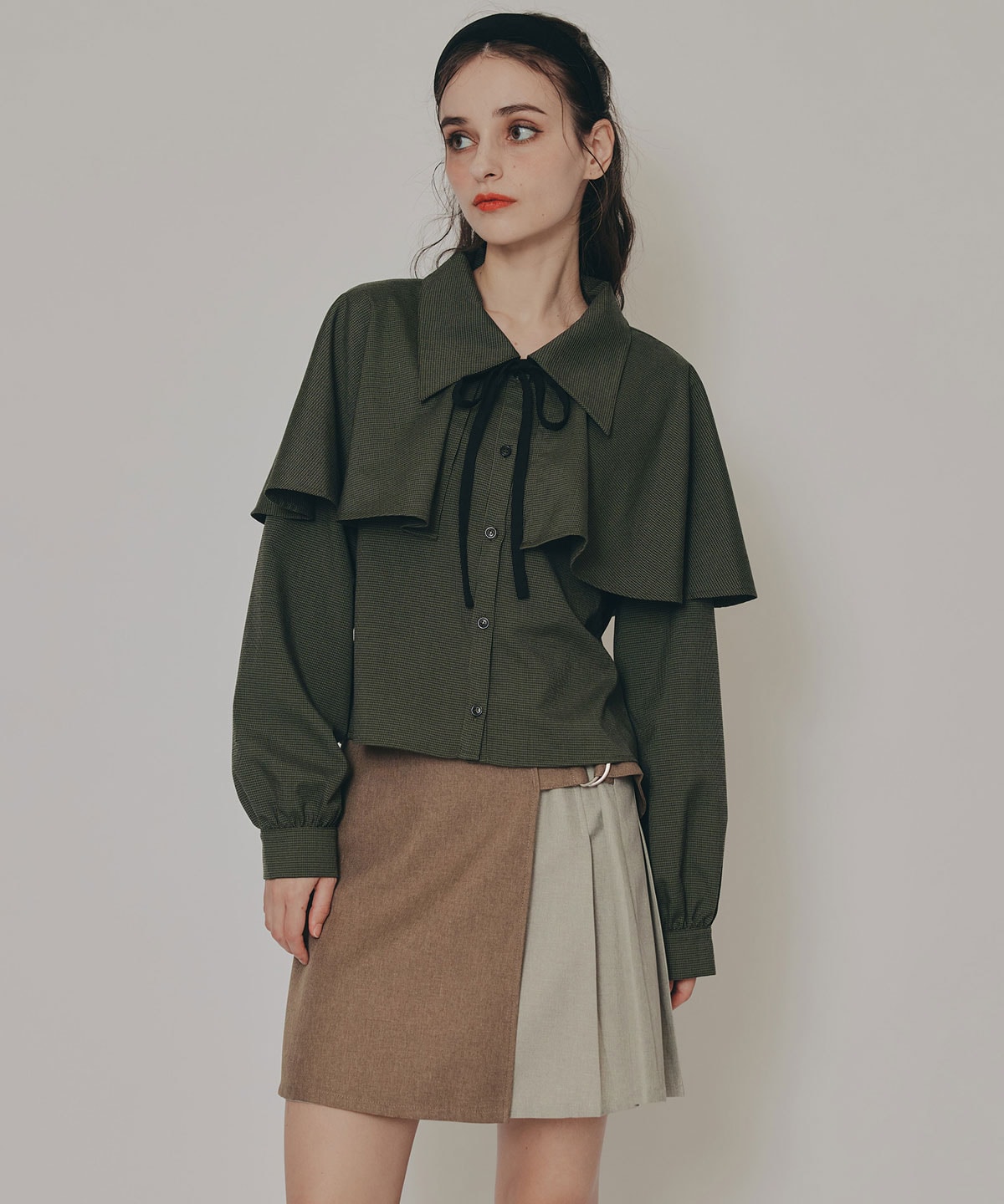 バイカラーアシメプリーツミニスカート