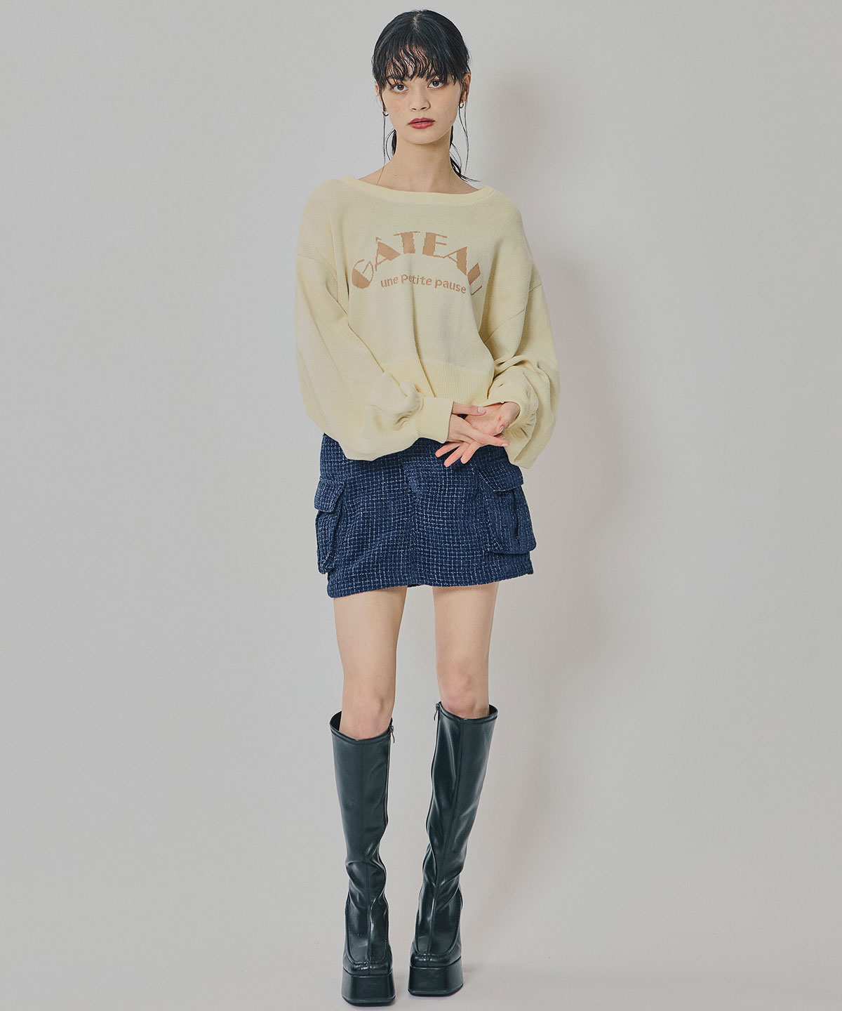 モールツイードカーゴミニスカート