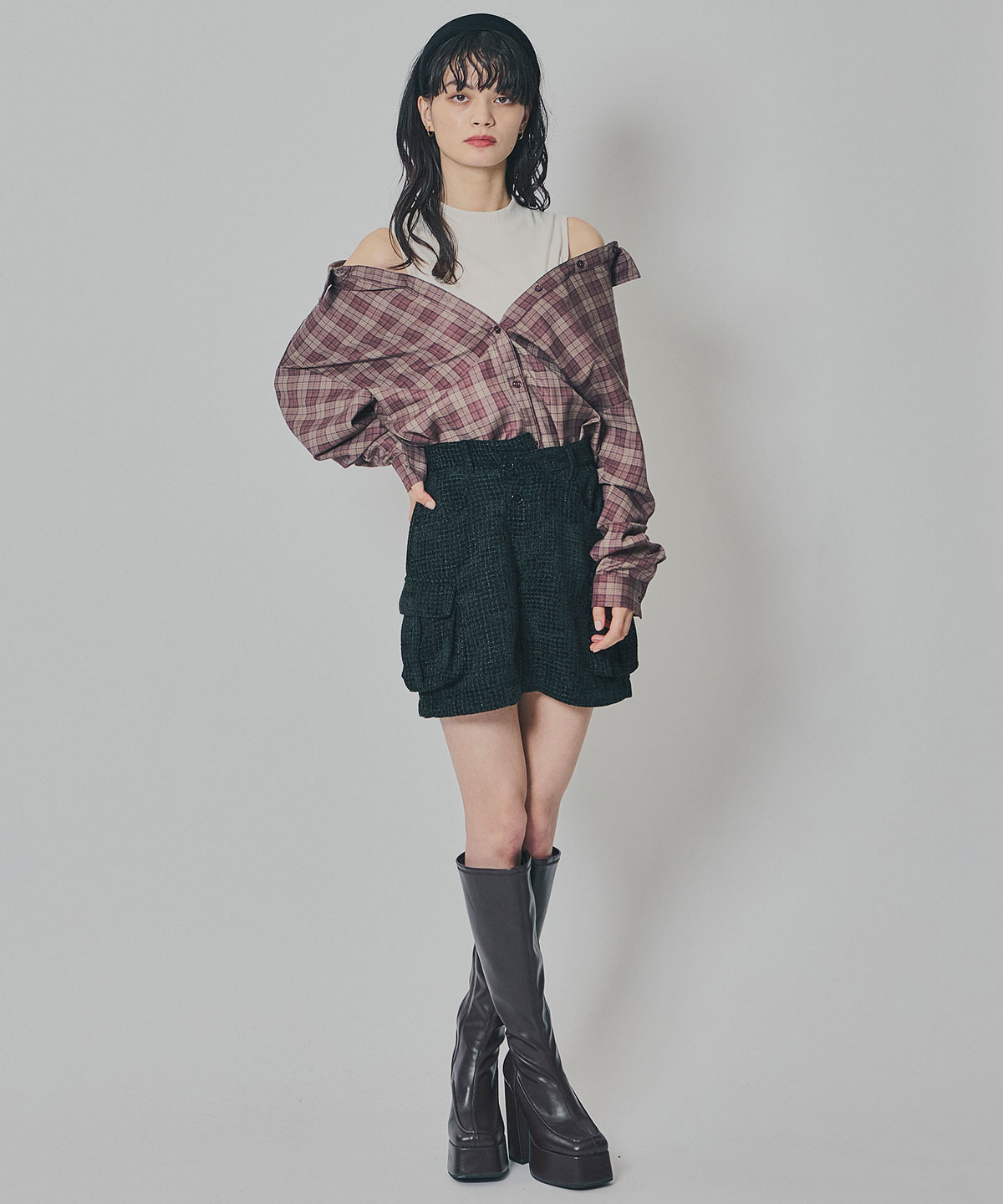 モールツイードカーゴミニスカート