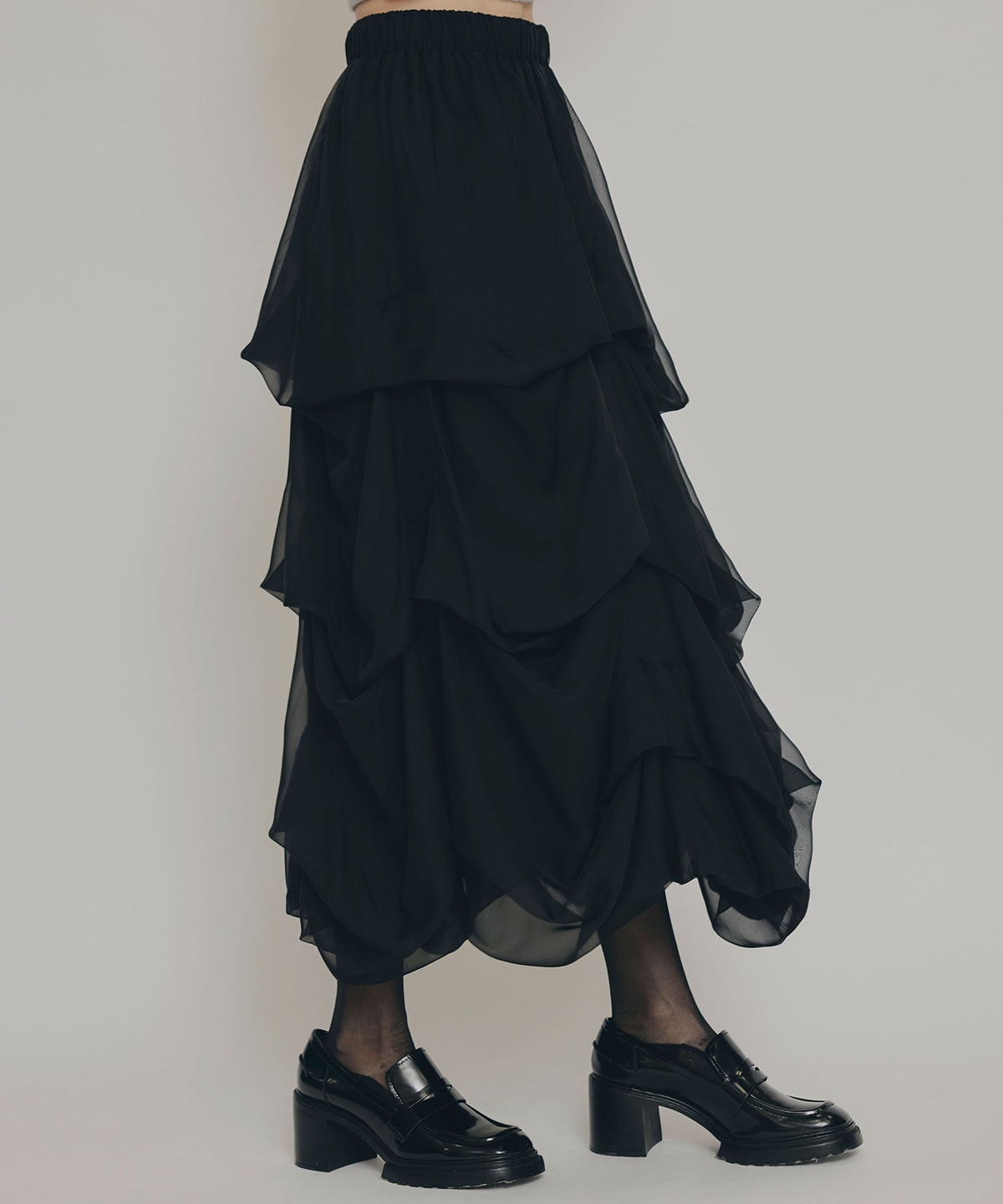 タックバルーンボリュームシフォンロングスカート