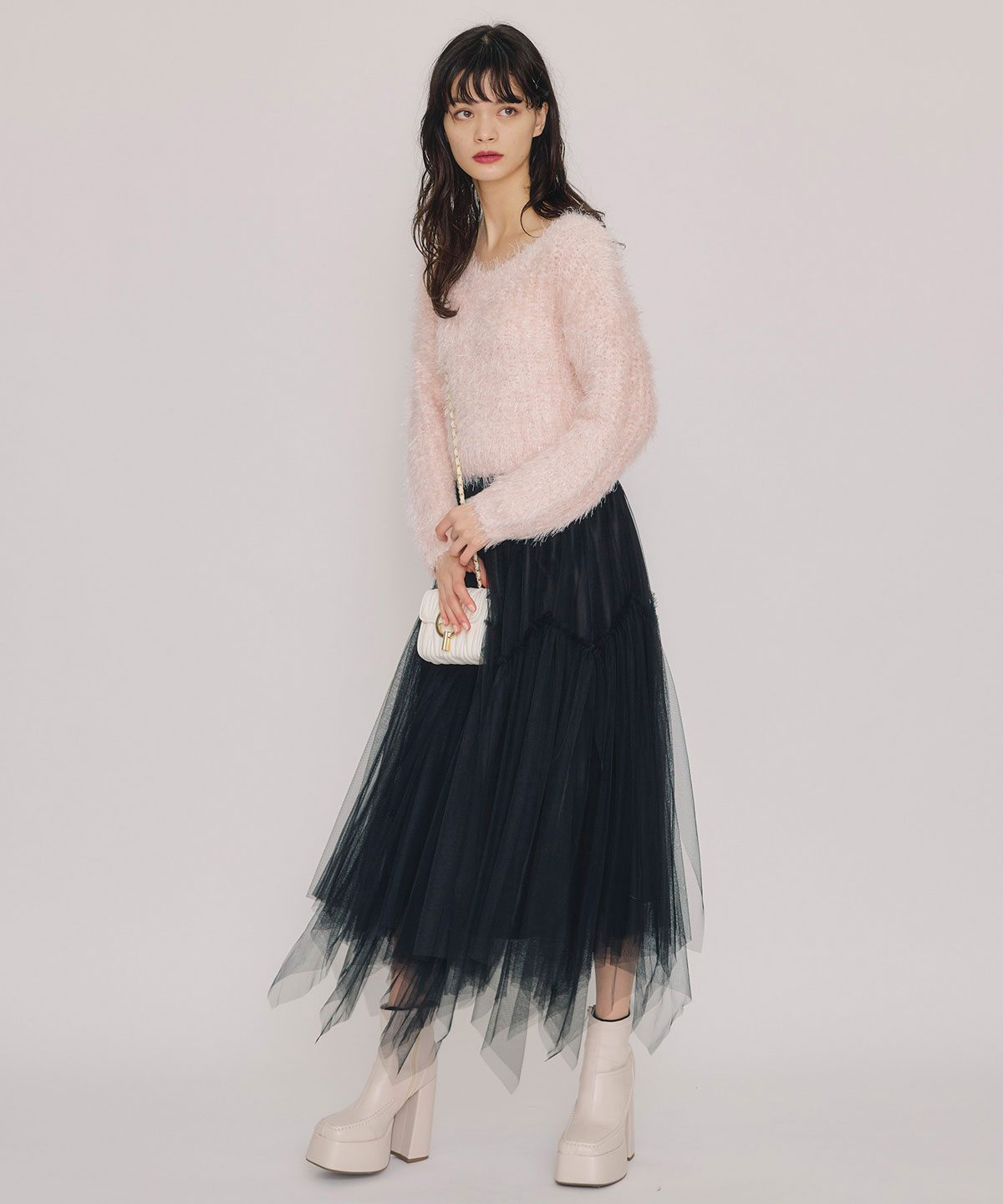 チュールフレアロングスカート
