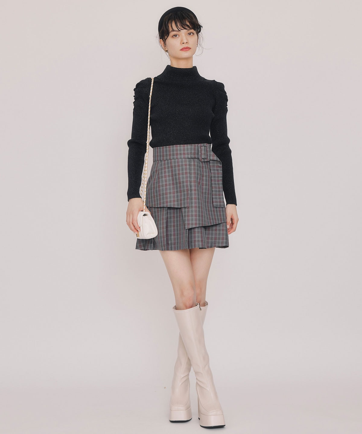 レイヤードライクチェックプリーツミニスカート