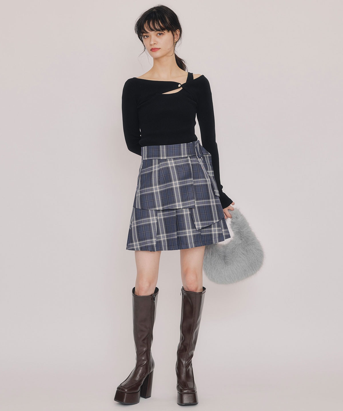 レイヤードライクチェックプリーツミニスカート