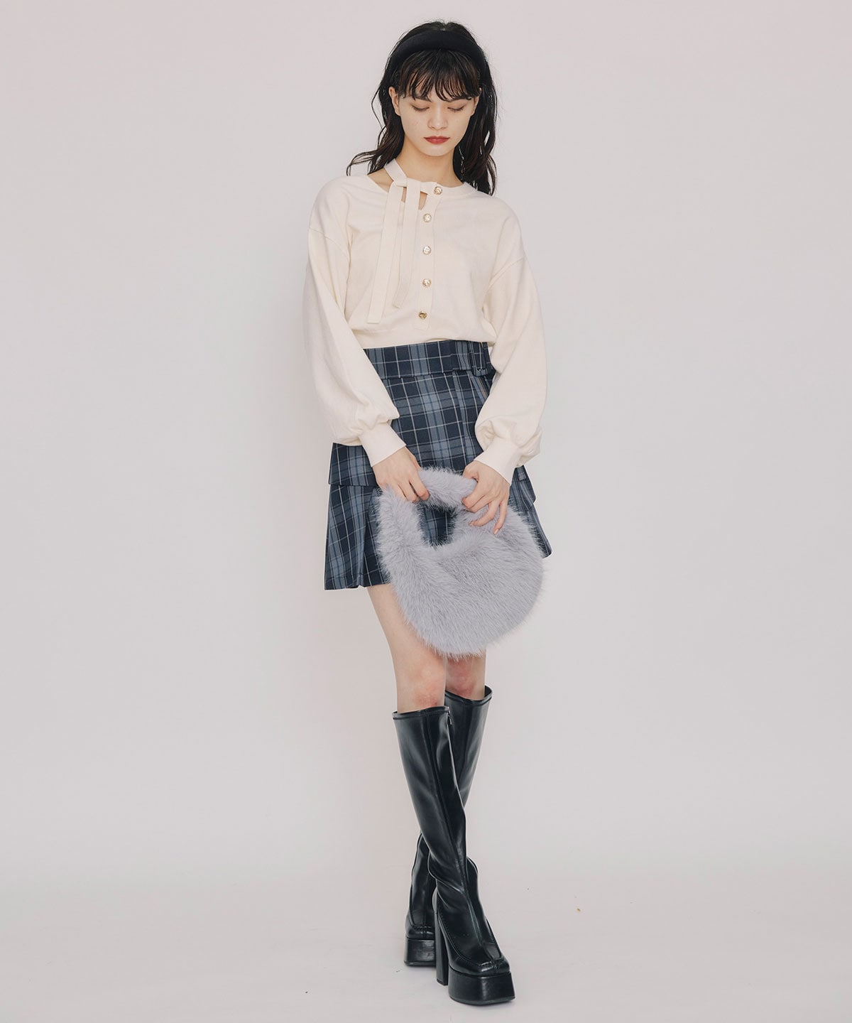 レイヤードライクチェックプリーツミニスカート