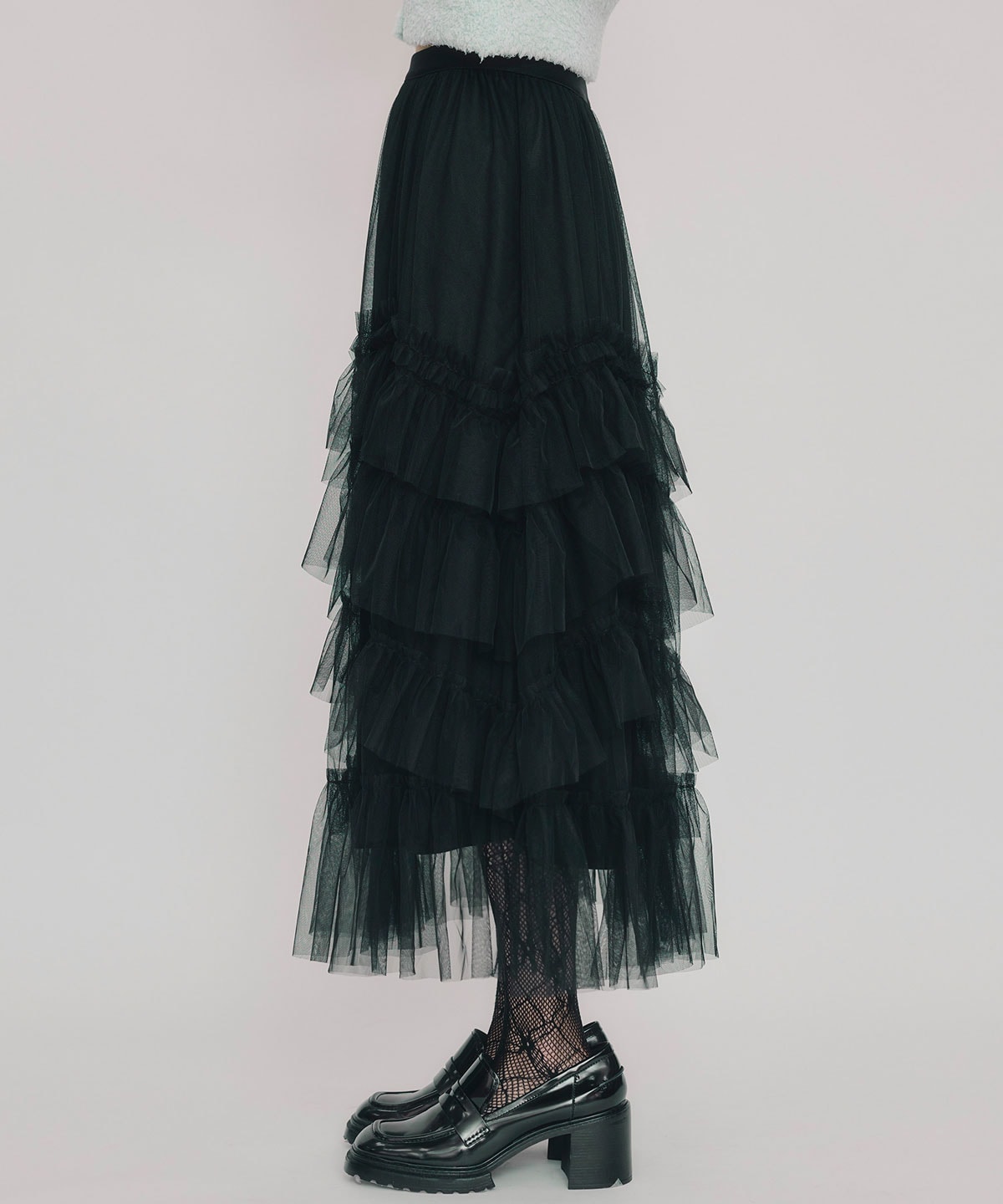 ギャザーチュールティアードロングスカート