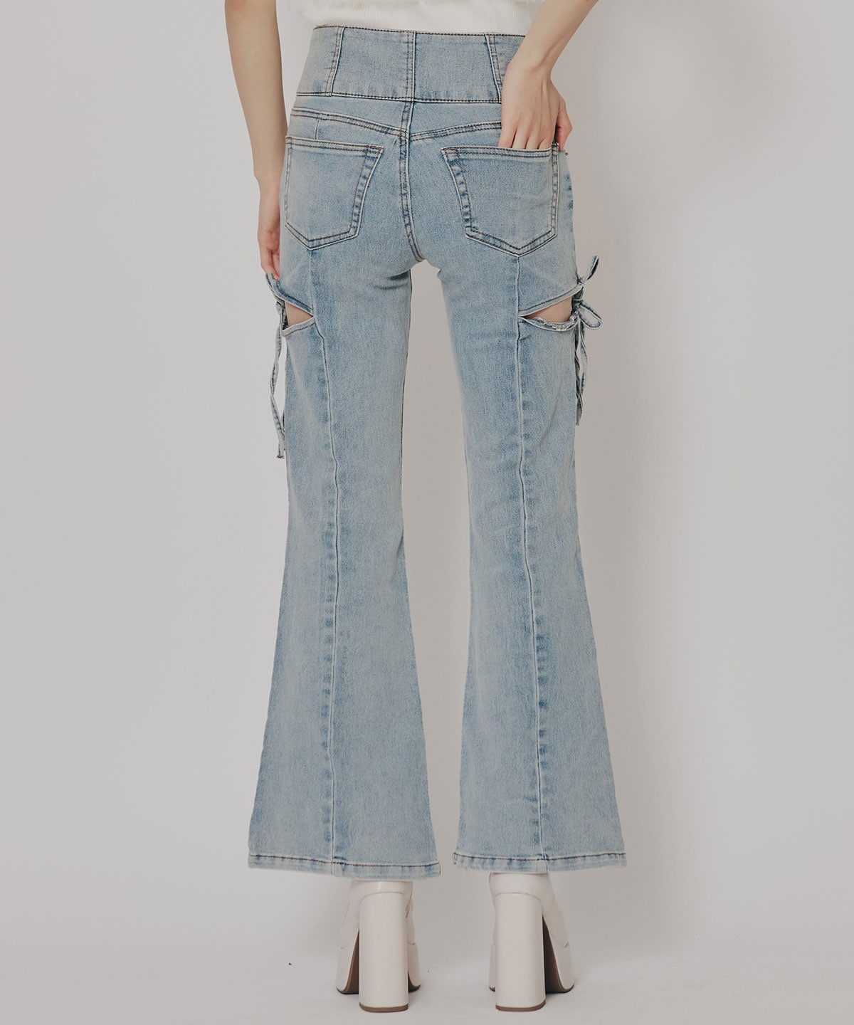 カットアウトリボンストレッチデニム