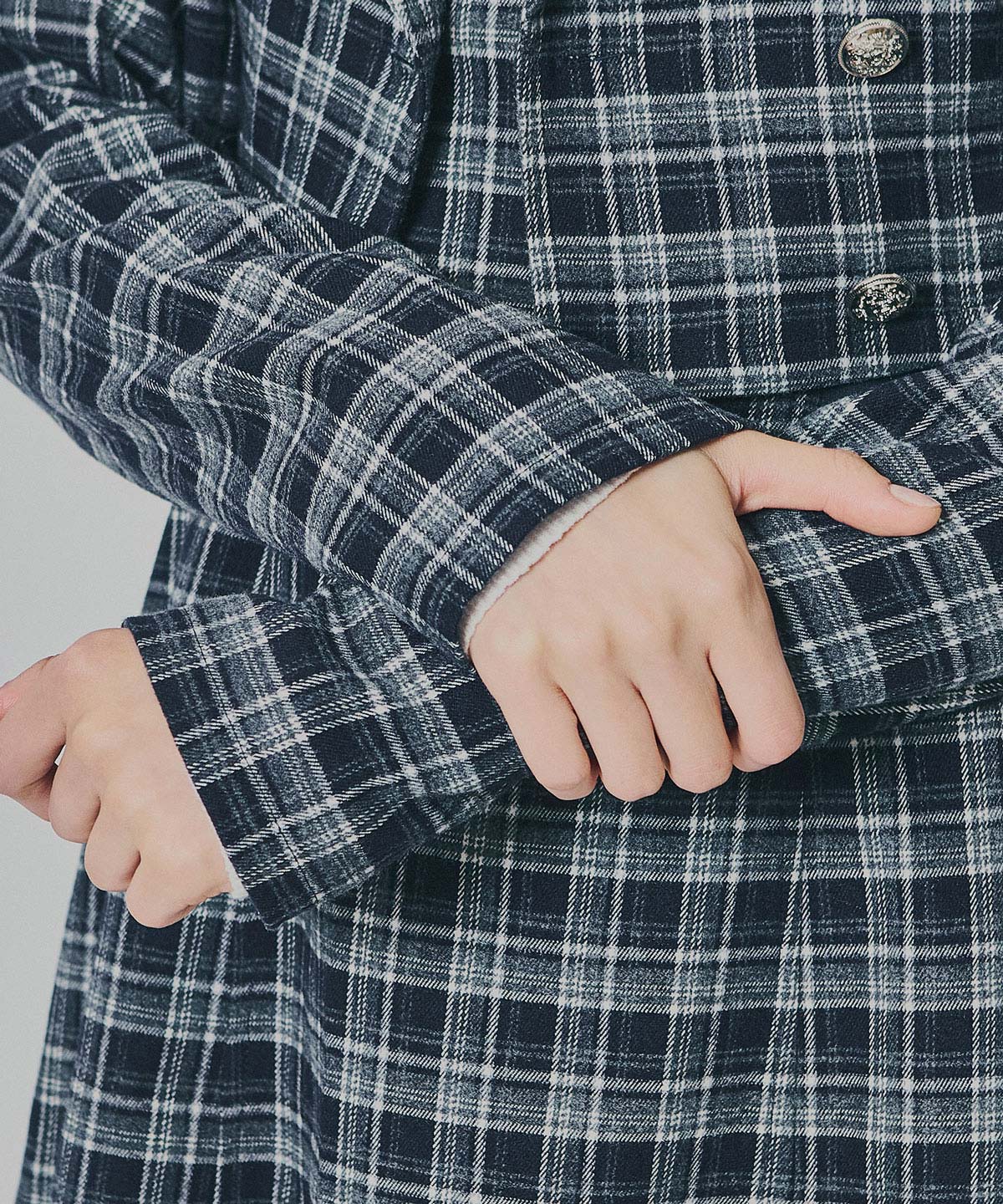 チェックショートジャケット×Wベルトワンピースセットアップ