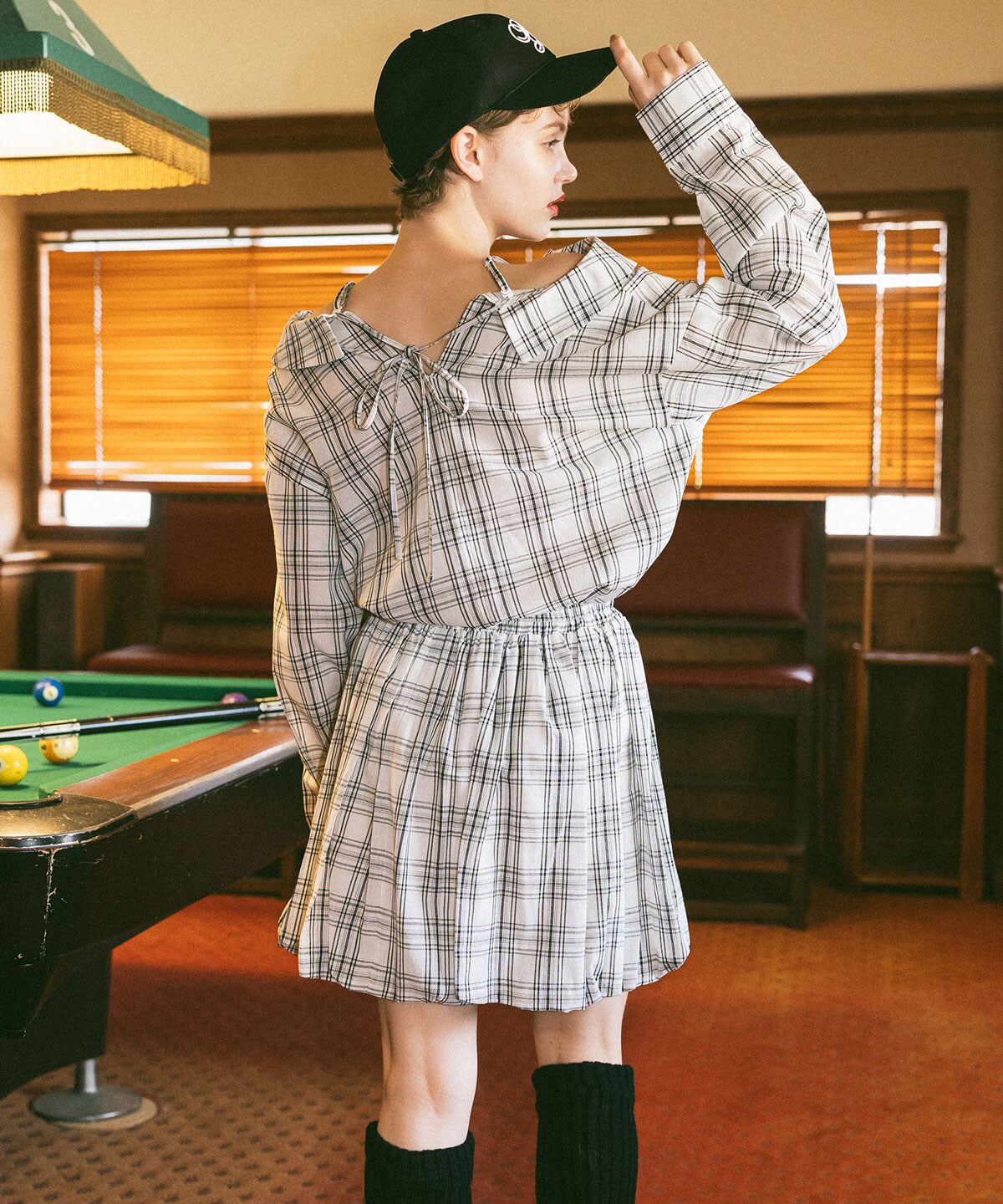 マルチWAYチェックブラウス×バルーンスカートセットアップ