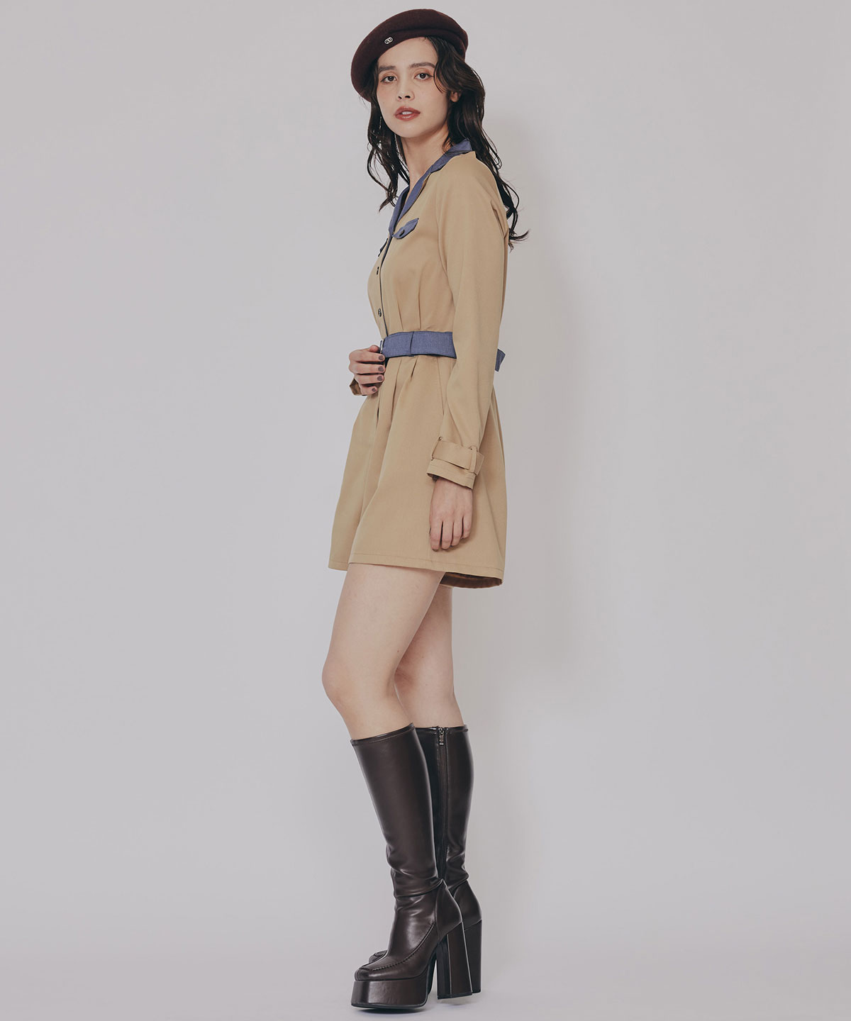 バイカラーベルトショートオールインワン