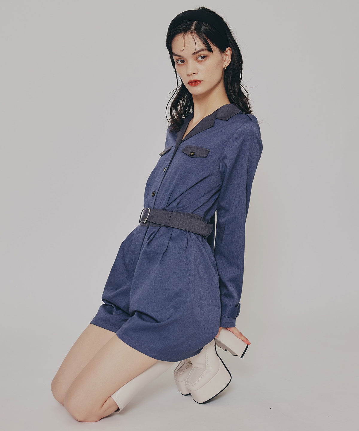 バイカラーベルトショートオールインワン