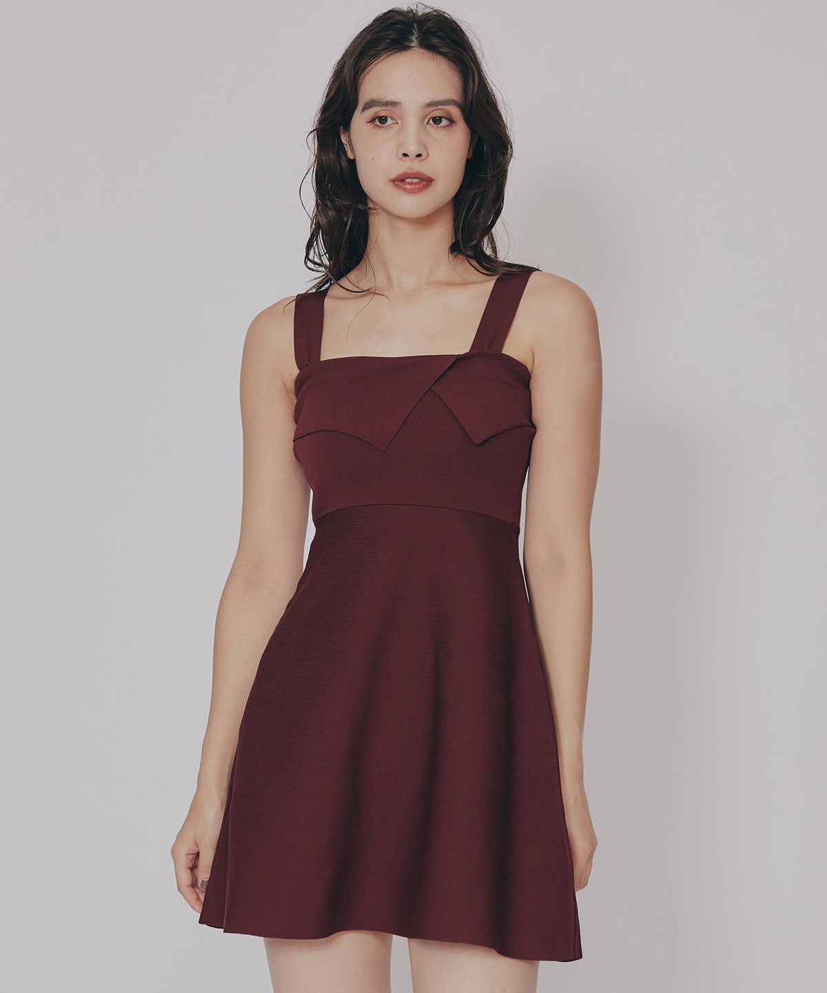 チェックショートシャツ×ニットミニワンピース