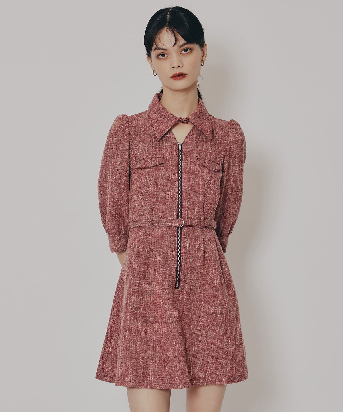 カラーミックスフロントZIPワンピース