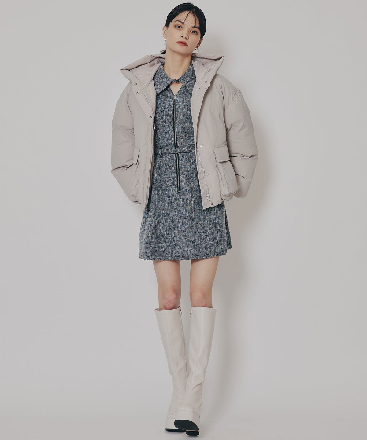 カラーミックスフロントZIPワンピース