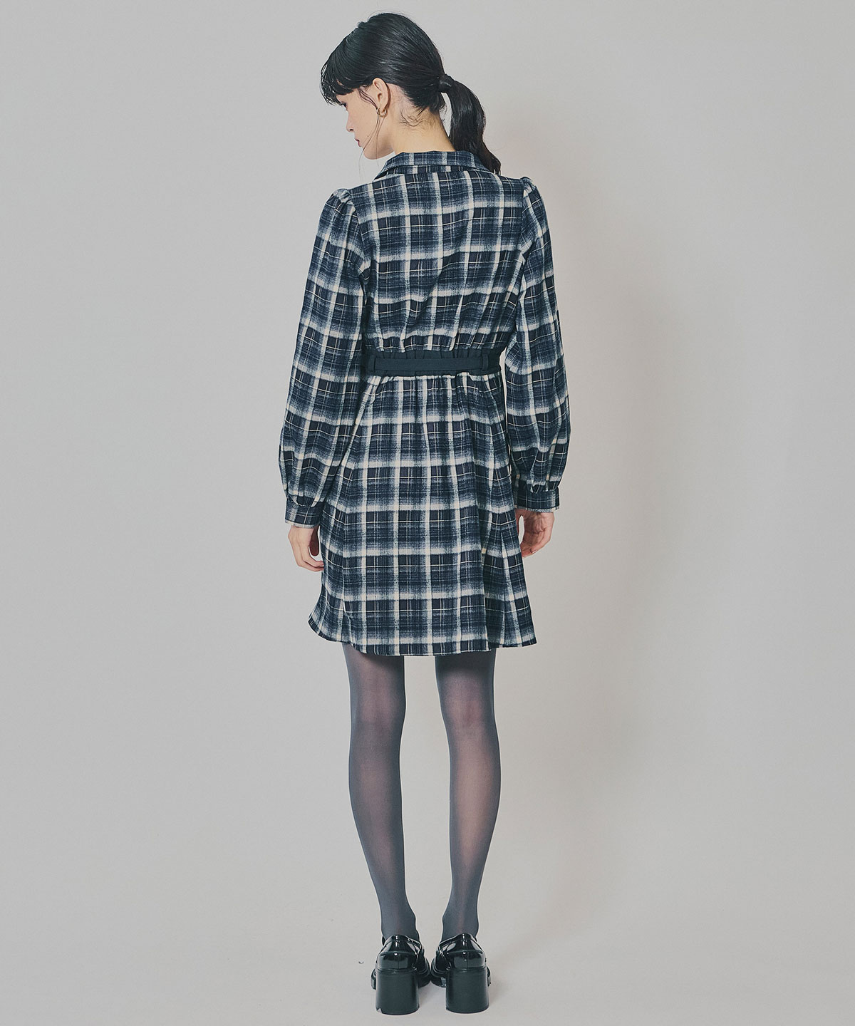 ウエストベルトチェックミニワンピース