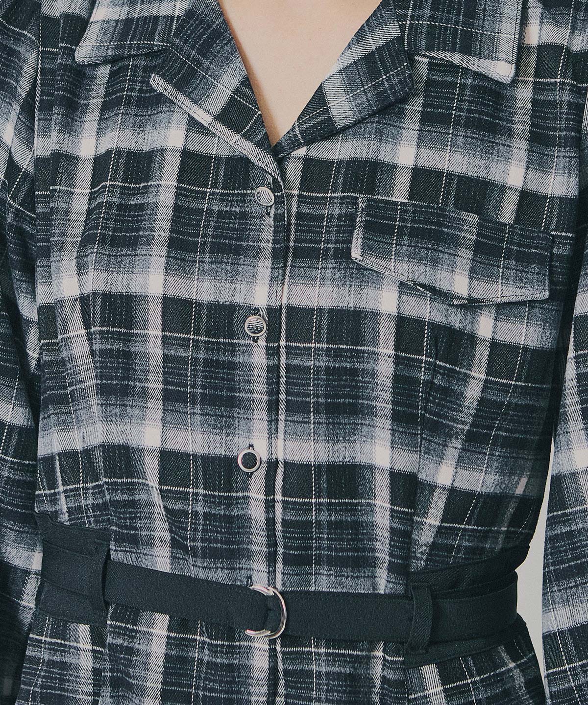 ウエストベルトチェックミニワンピース