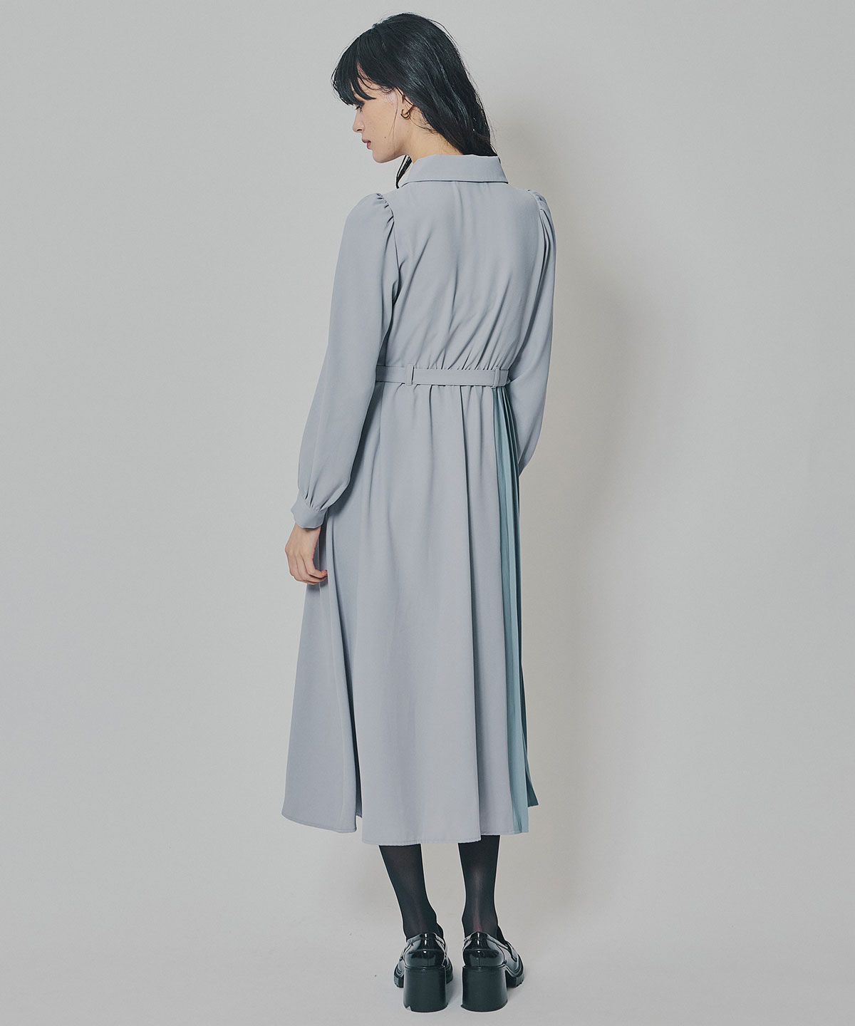 カラーブロックパネルアシメプリーツワンピース