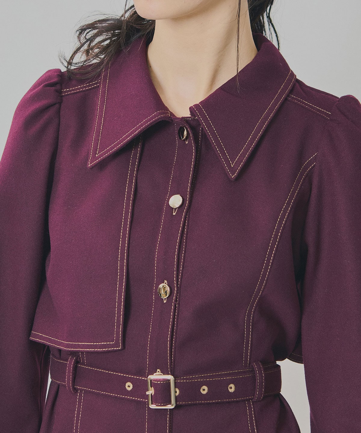 バイカラーステッチラインミニワンピース