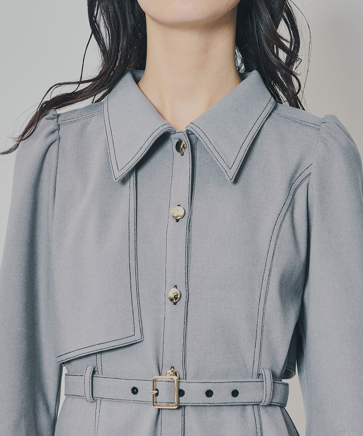 バイカラーステッチラインミニワンピース