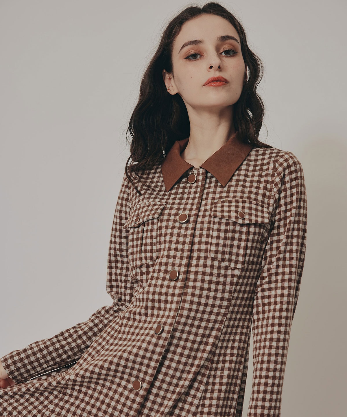 チェックバイカラーカットミニワンピース