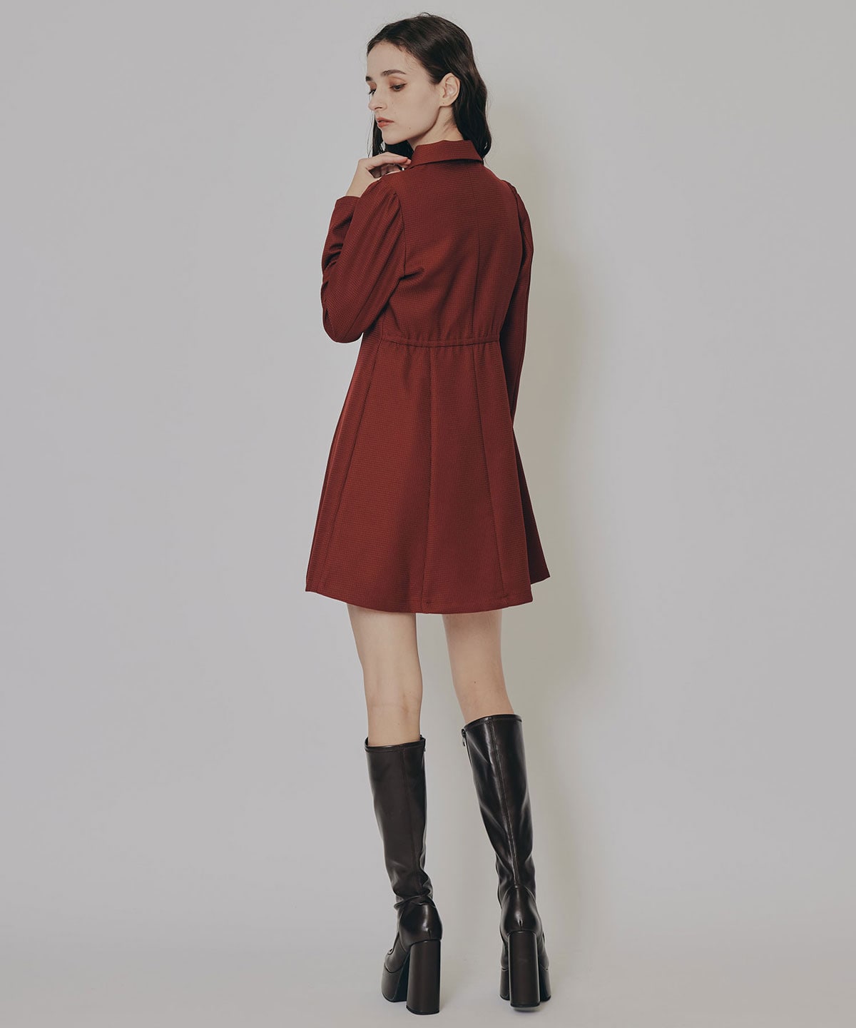 エンブレムボタンマイクロワッフルシャツワンピース