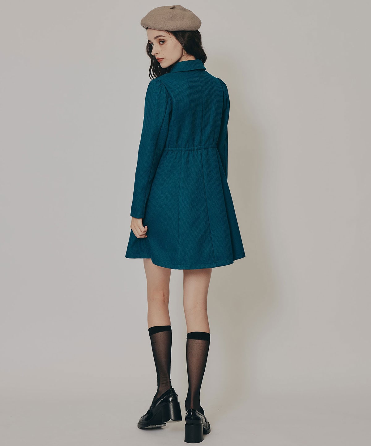 エンブレムボタンマイクロワッフルシャツワンピース