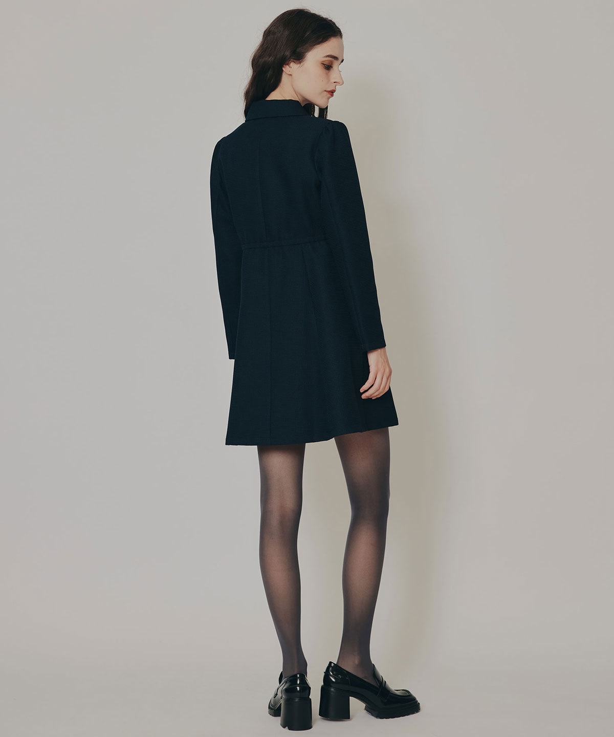 エンブレムボタンマイクロワッフルシャツワンピース