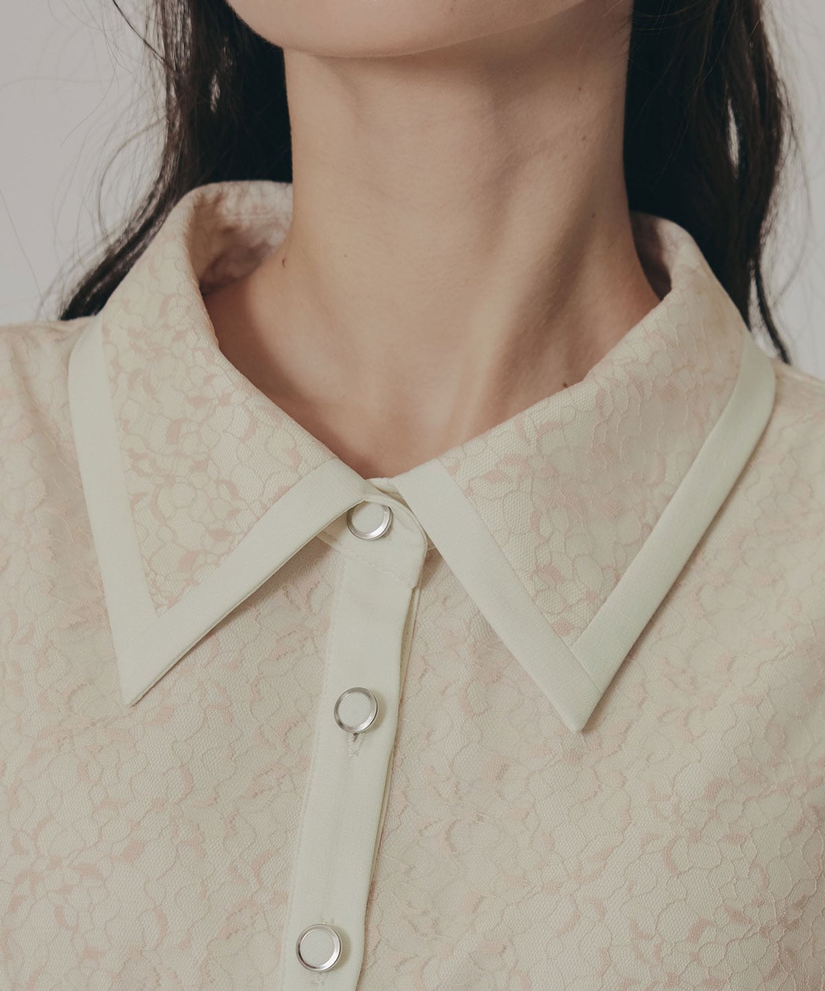 バイカラーレースプリーツロングスリーブワンピース