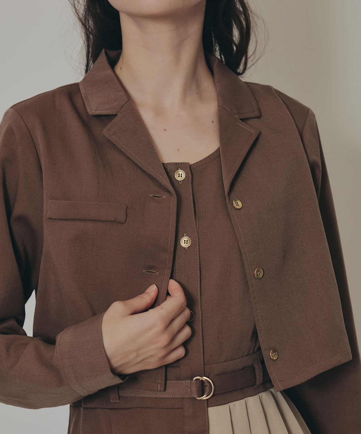 バイカラーアシメプリーツロングスリーブシャツワンピース