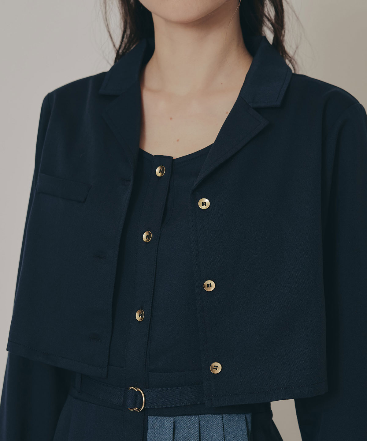 バイカラーアシメプリーツロングスリーブシャツワンピース